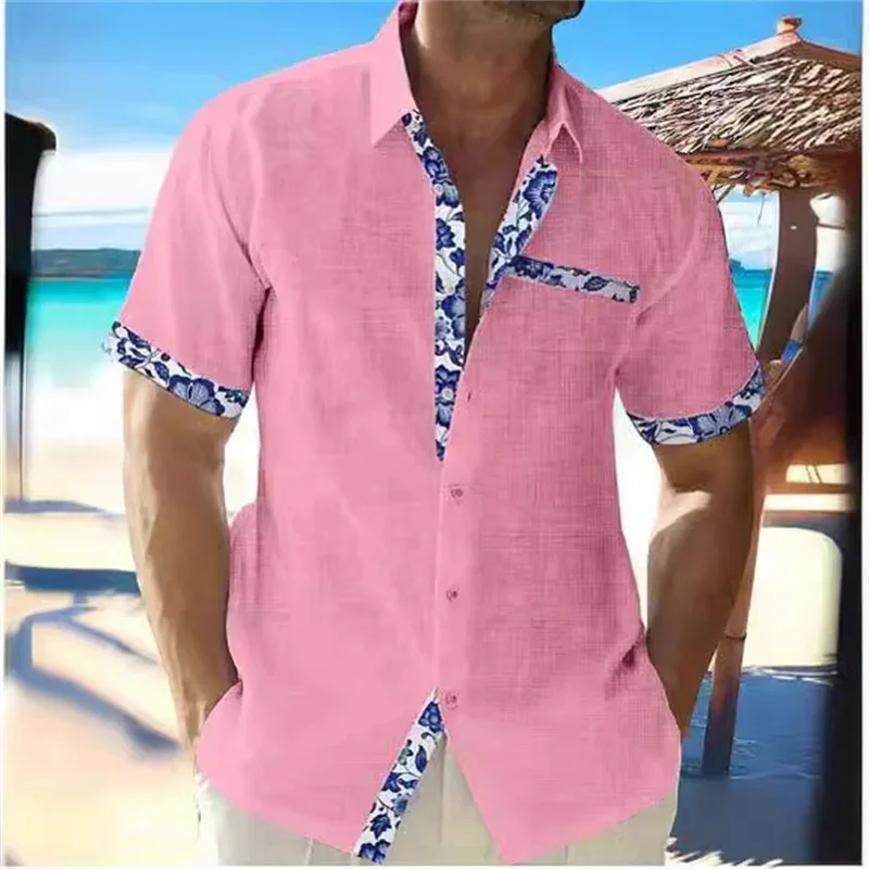 Button Down Shirts Black White Blue Green Short Sleeves Solid Color Men\'s Tops Men\'s Shirts Linen Shirts Summer Shirts Beachwear