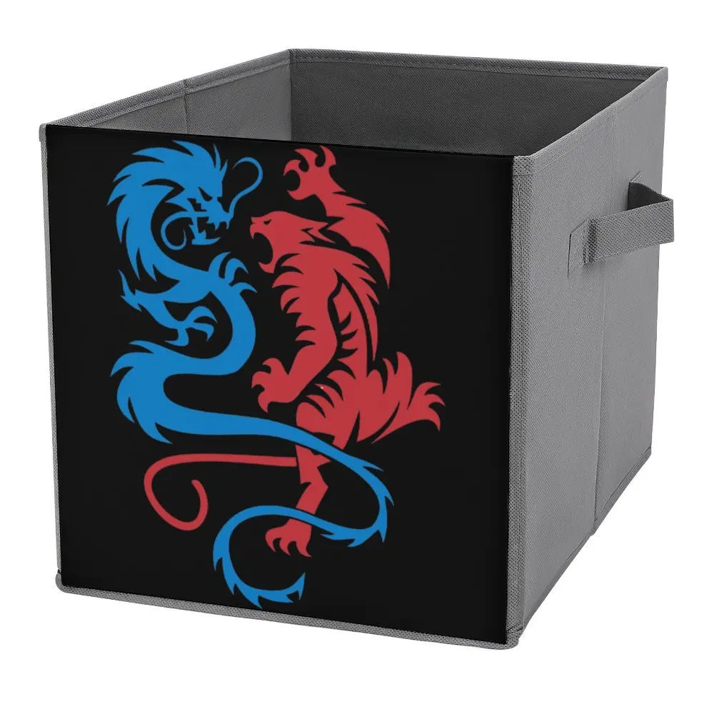 Enter The Dragon Vs The Tiger Cat Asian Sym Folding Storage Box Storage Bins Organizer Division Creative Towels Handle on Both S