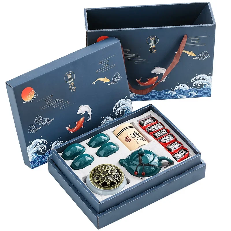 Chinese Tea Ceremony Ceramic Set One Pot Four Cups with Cans Car Portable Kung Fu Gift Boxed for Friends