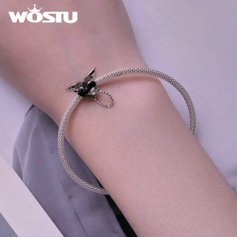 WOSTU 925 Sterling Silver Punk Black Series Creative Devil Heart Beads Faith & Guard Cross Charms Fit DIY Bracelet Necklace Gift