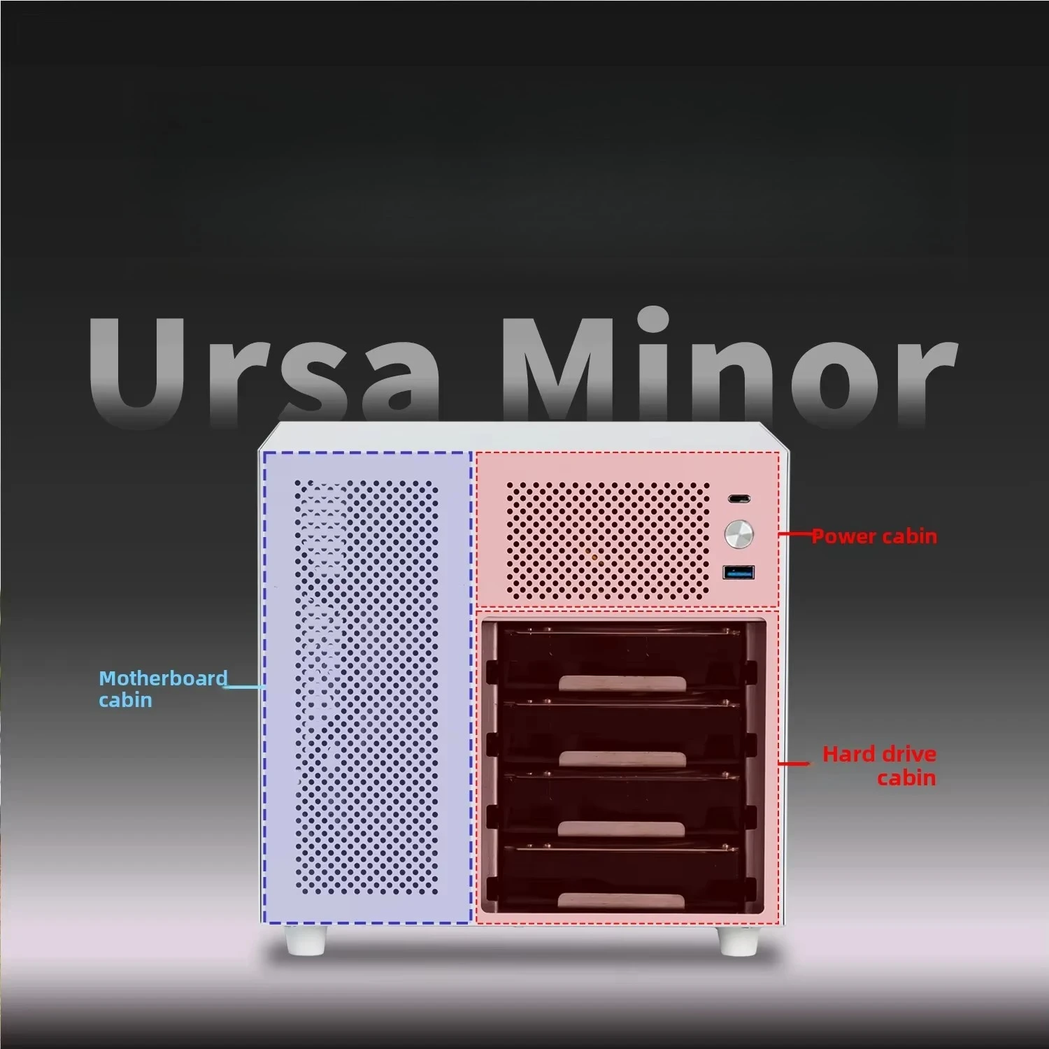 Ursa Minor 4-Bay Mini NAS Chassis for ITX Motherboard Network Storage Enclosure with SFX Power Supply
