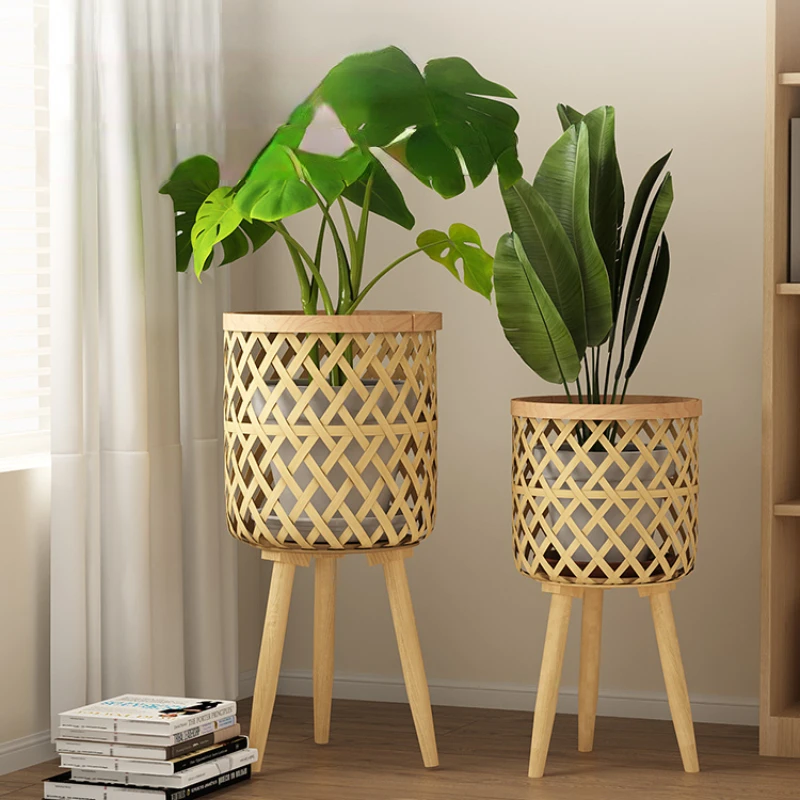 

Decorative Rattan Plant Shelves - Floor-Standing Flower Pot Holder, Living Room Balcony Stand, Natural Aesthetic for Plants