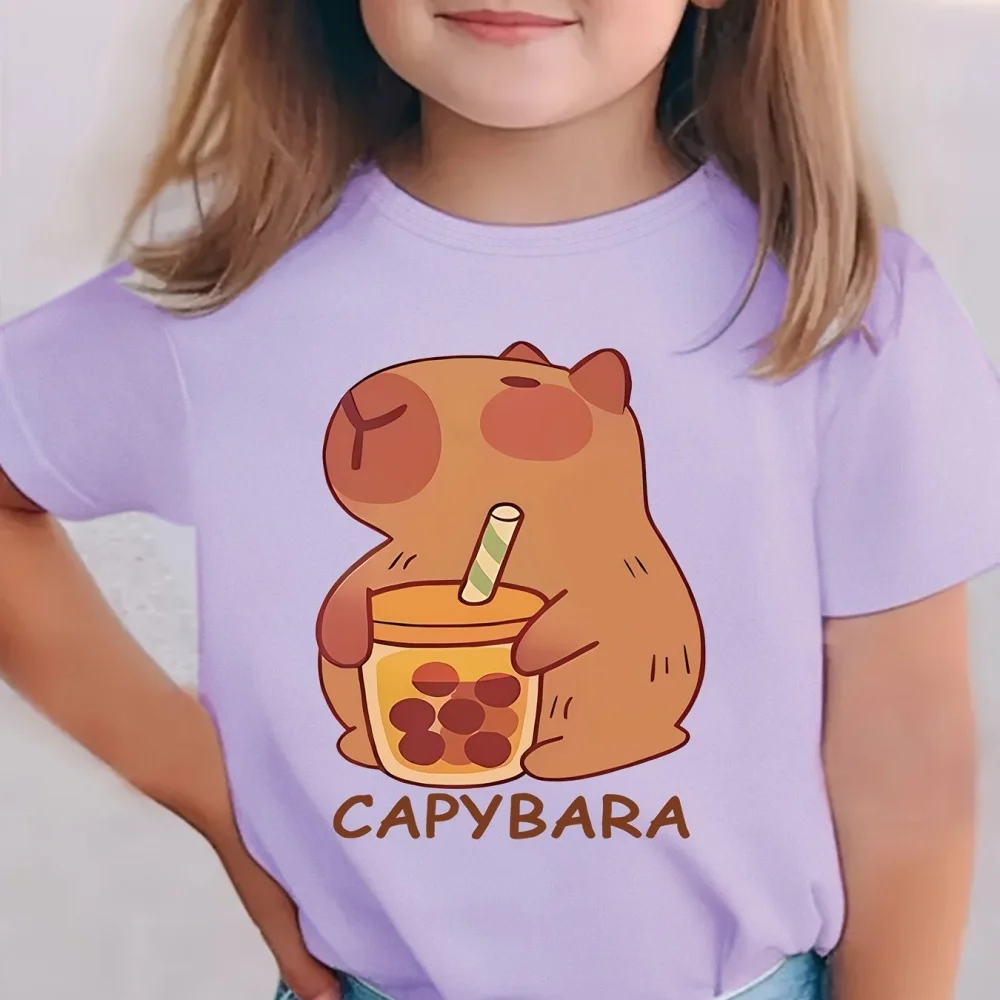 Capybara enfants vêtements été graphique t-shirts col rond vêtements pour filles à manches courtes enfants T-Shirt hauts à la mode fille vêtements