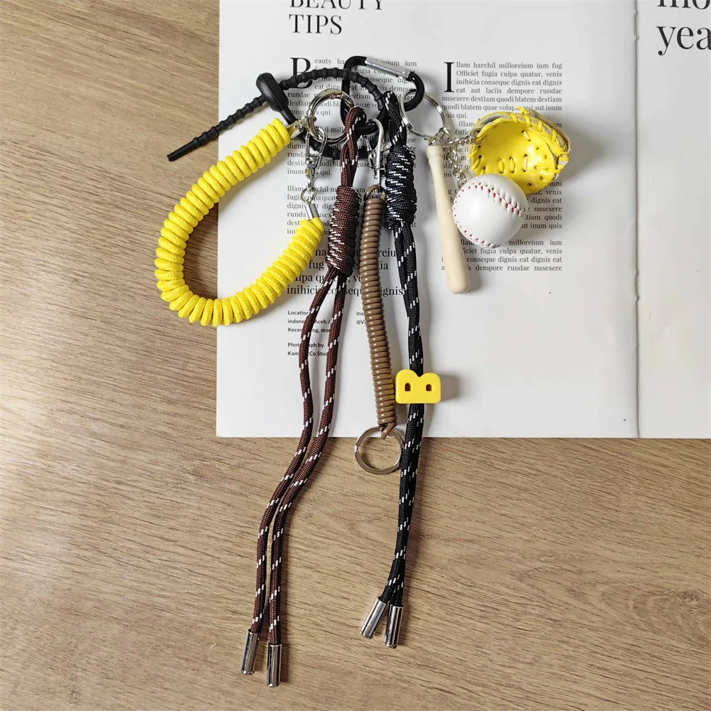 New INS Yellow Baseball Keychain Letter B Braided Rope Pendant Miu Style Boys and Girls Bag Pendant Accessories Bag Parts