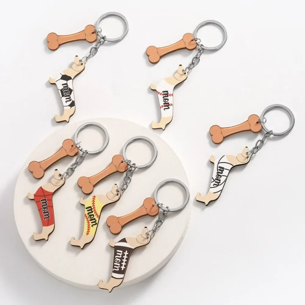 Wood Sports Series Dachshund Dog Keychain Cute Animal Sausage Dog Pendant Key Ring Bag Backpack Charms Car Key Accessories