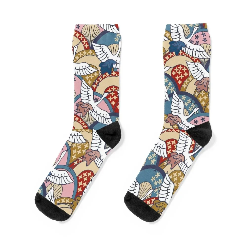 

Japanese crane pattern Socks essential christmas gifts snow Socks Female Men's