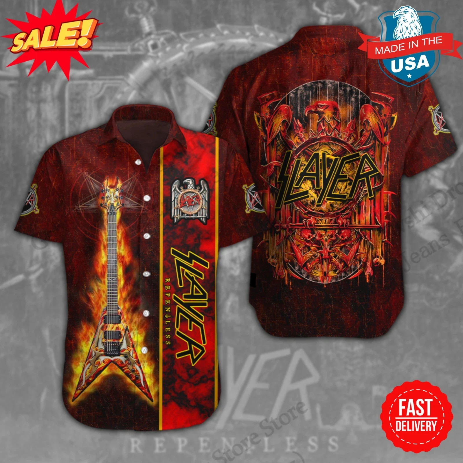 แฟชั่นบุรุษเสื้อฮาวาย Slayer Band 3d พิมพ์เสื้อแขนสั้นลําลองเสื้อชายหาดผู้หญิงเสื้อผู้ชายเสื้อผ้า Rock 2025