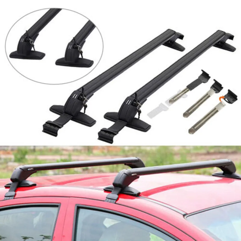 1 Pair Lockable Universal Roof Rack Rail Bar Black Aluminum Car Top Luggage Carrier Roof Mount Modified Auto Accessory