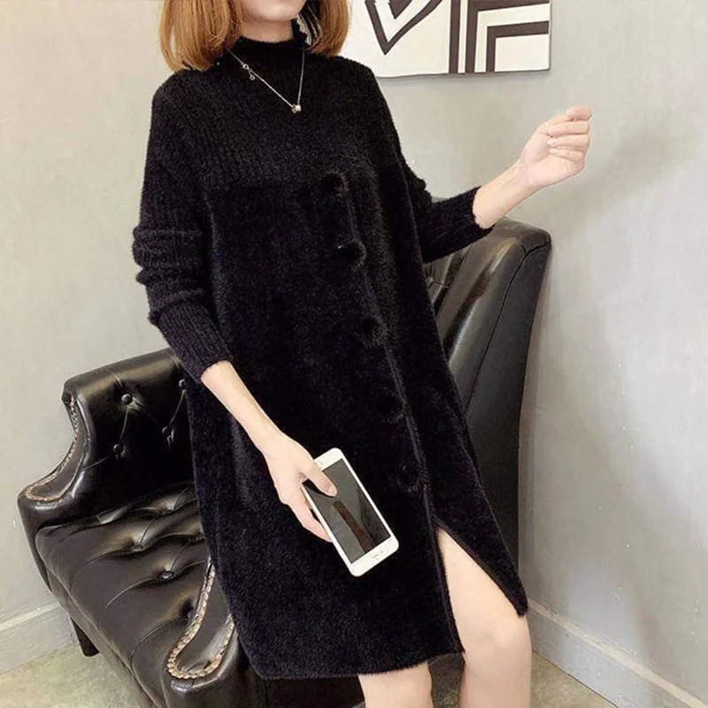 Fashion Half High Collar Knitted Spliced Casual Sweaters Female Clothing 2023 Autumn New Korean Pullovers Loose Commute Tops