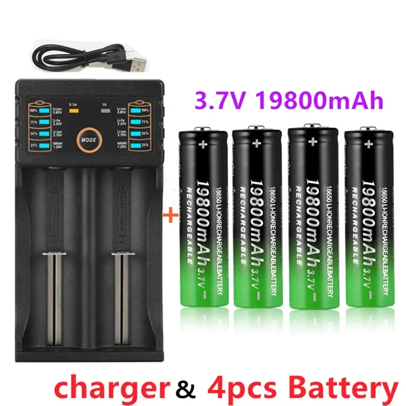 100% Lithium Battery Brand New 18650 3.7V 19800mAh Bag Rechargeable - Battery For Flashlight+USB Charger