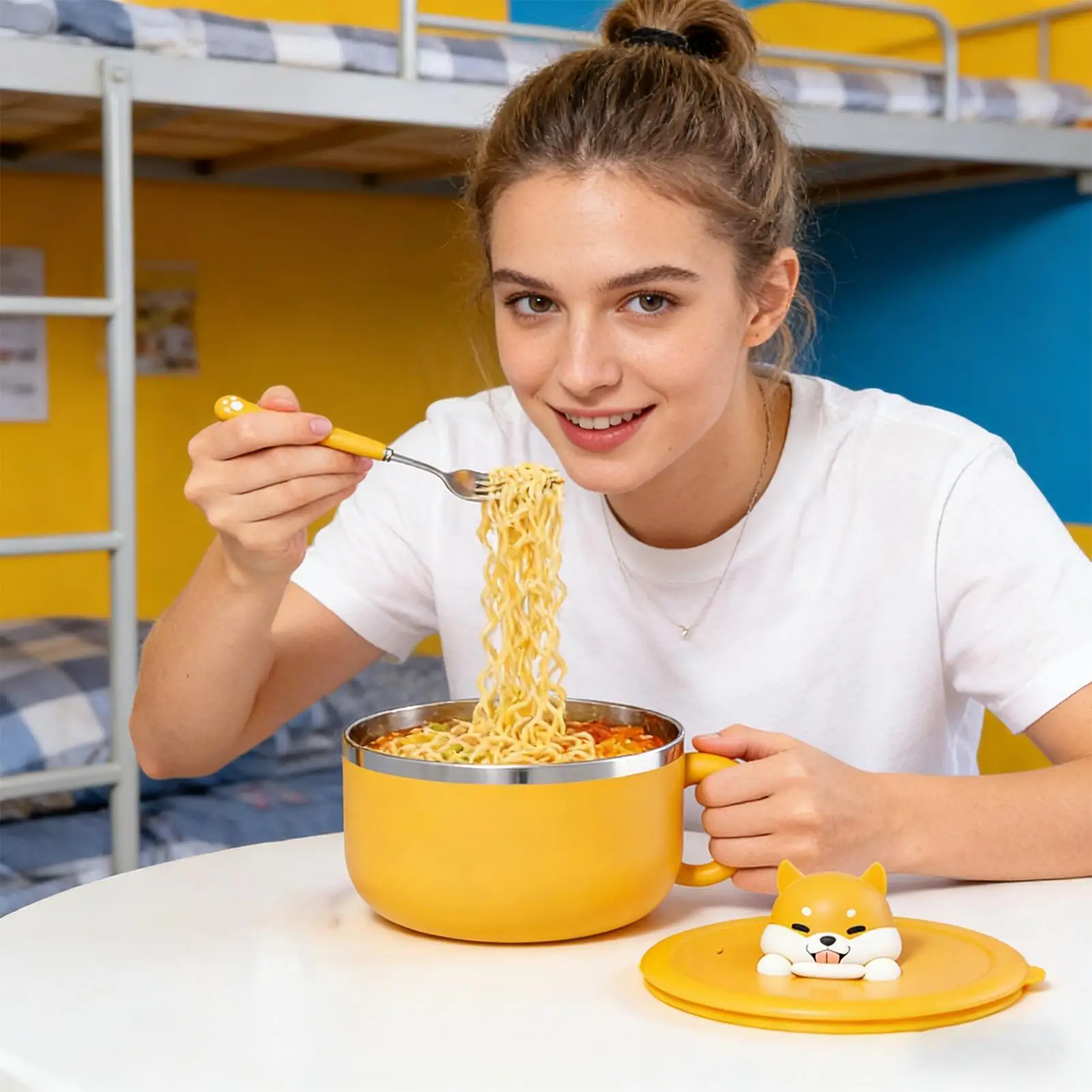 Instant Noodle Bowl 1200ml With Phone Holder And Spoon Instant Noodle Maker Bowl For Kitchen College Dorm Apartment Dining Room