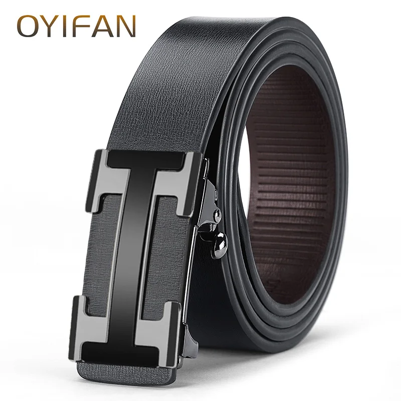 

OYIFAN Top Quality Men's Genuine Leather Belt Men Leather Belts Size 105-160cm Automatic Belt Leather Belt for Men