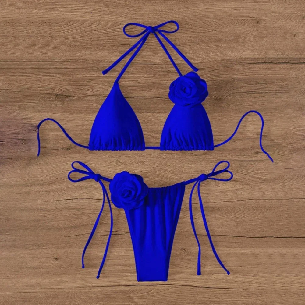 Costume da bagno bikini sexy Costume da bagno 3D Fiori Halter Bikini con spalline Costumi da bagno donna Costume da bagno femminile 2 pezzi Costume da bagno bagnante