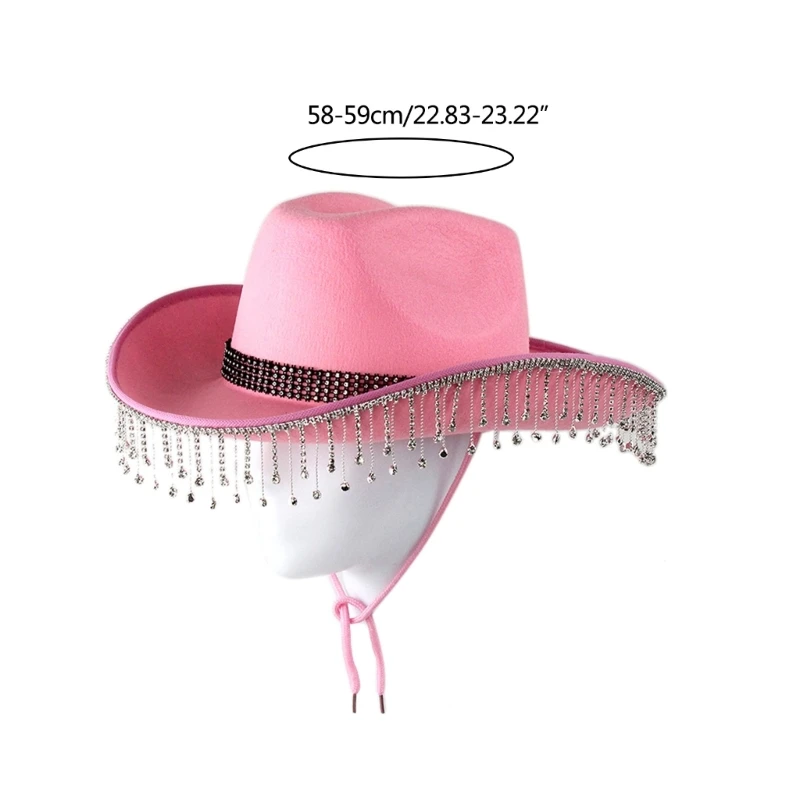 Pink West Cowboy Hat Western Cowgirl Women Girls Rhinestones Cowgirl Hat Carnival Party Cap West Costumes for Adults