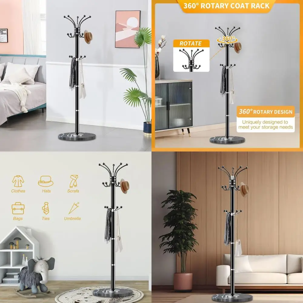 

Напольная вешалка для одежды из металла с основанием из натурального мрамора и 14 вращающимися крючками, сверхпрочная, для прихожей или офиса