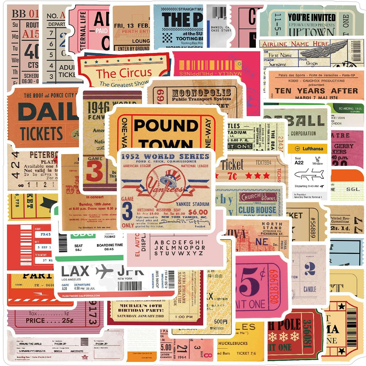 

50 винтажных наклеек в стиле билетов, американский ретро-стиль, элементы авиабилетов и отрывков кинобилетов, материалы для украшения дневников своими руками