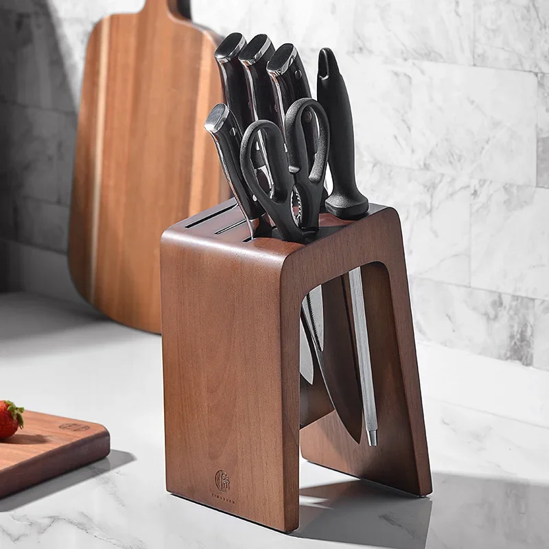 

Thick Heavy Ebony Wood Kitchen Knife Holder Durable 6 Slot Chef Knife Rack Block Desktop Household Knife Stand Accessories