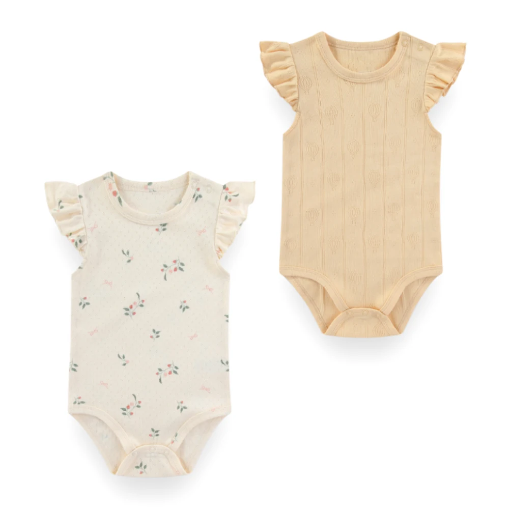 Summer Cartoon Pattern Baby Girl Romper 0-12 Months 2-Piece Set Sleeveless Triangle Bodysuit Cute Infant Clothing