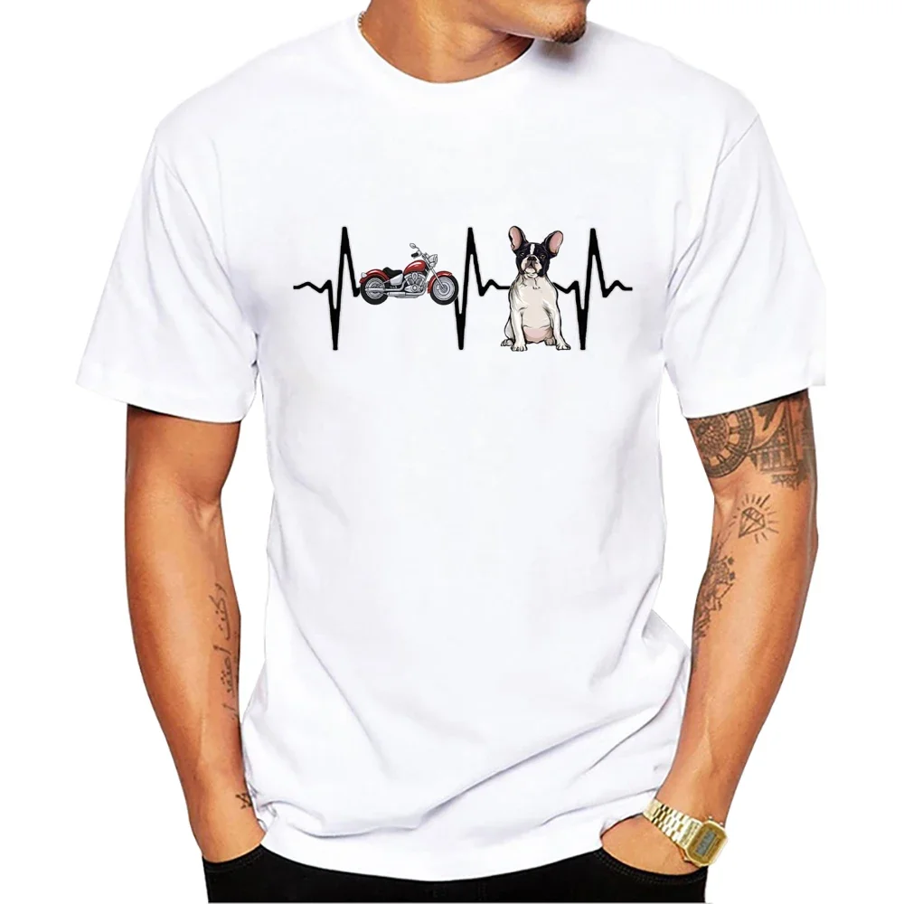 TEEHUB-Camiseta manches courtes homme, casual, cool, Harajuku, moto, bulledogue francés, battement de cœur, estampado chien