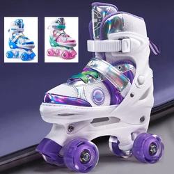 4 Wheels Skates Double Row Roller Skate Shoes Adjustable Size Beginner Kids Outdoor Skating Inline Skate Shoes Ice Rink Training