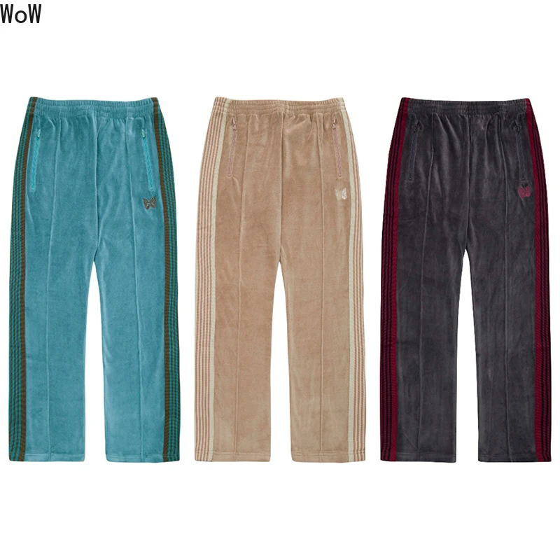 Arrival Cotton Velvet Pants Butterfly Embroidery Trousers Men Women Oversize 1:1 Webbing Track Stripe Zipper Sweatpants