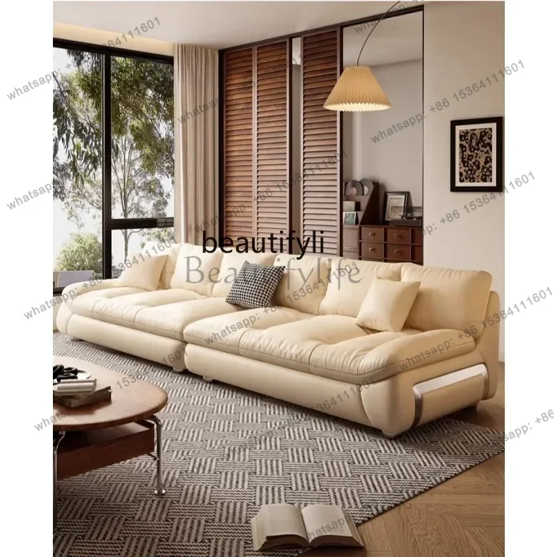 

Modern simple first-layer cowhide sofa living room home straight row sailing leather sofa
