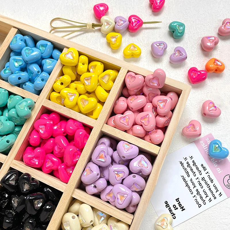 8 Pieces  Inlaid Zirconia Heart-shaped Acrylic Beads  DIY Creating Fashion Jewelry Discovering Necklace Bracelet Accessories