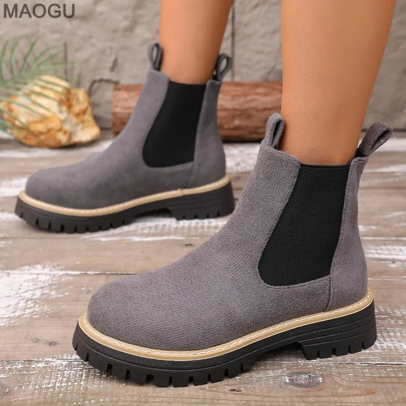 Suede Ankle Boots Slip on 2025 Autumn Winter Fashion Casual Round Toe Short Boots for Women Comfortable Daily Footwear Botines