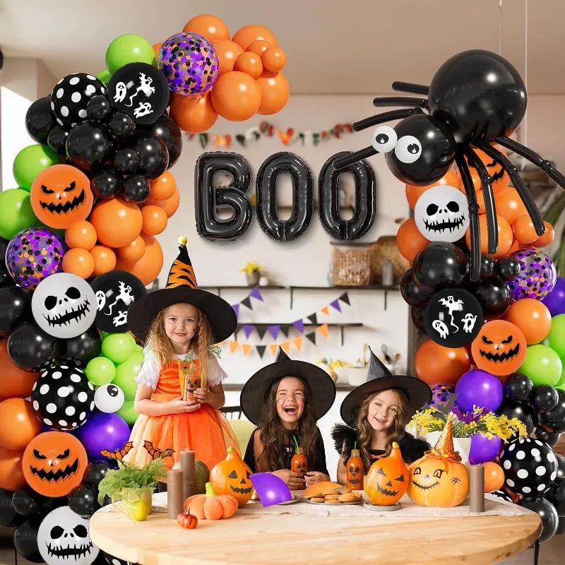 

Halloween Ghost Balloon Garland Arch Kit Black Orange Ballon DIY Spider Sticker Eye Pumpkin Halloween Party Decoration Supplies