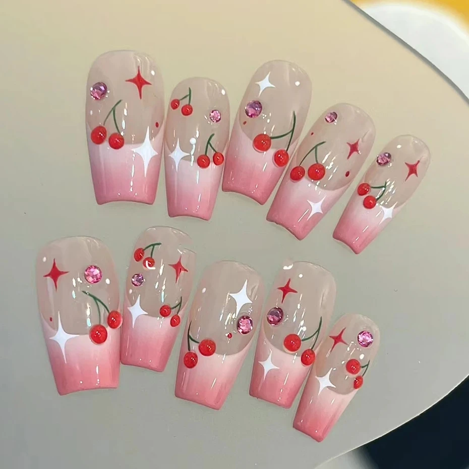 5d geprägte Nail Art Aufkleber rote Diamanten Gelee Kirsche Kleber Schieber Aufkleber Dekorationen für Nagels pitzen Maniküre