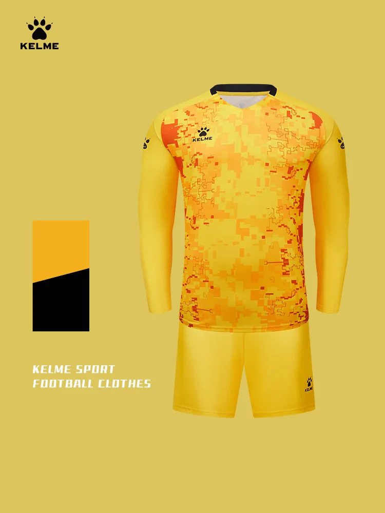 Kelme Football Goalkeeper Clothing Set For Men\'s Customized Long Sleeved Sponge Cushion Goalkeeper Clothing Soccer Jersey