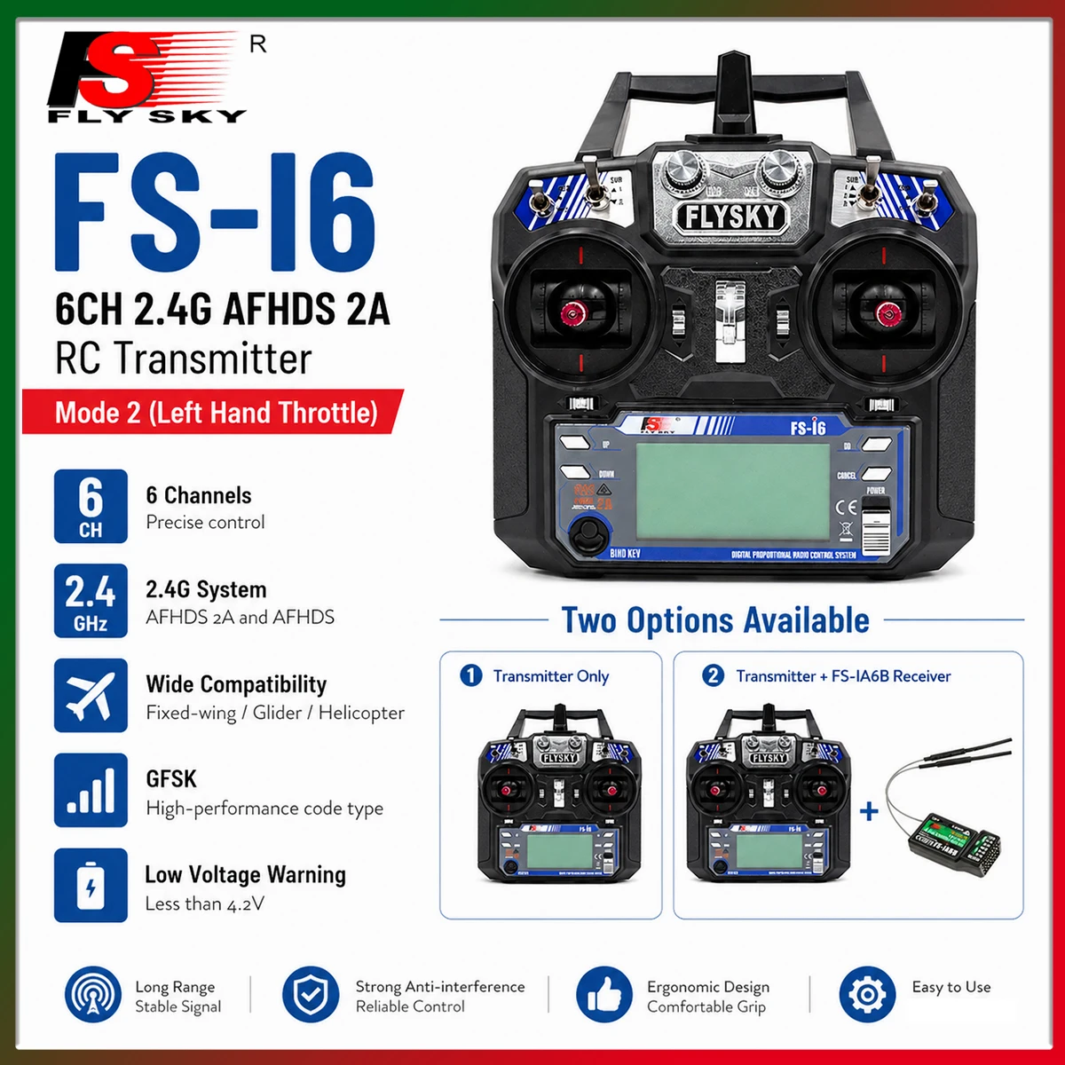 

Flysky FS-i6 FS I6 2.4G 6CH RC Transmitter AFHDS Radio Controller FS-iA6B Receiver for FPV Drone Quadcopter Airplane Helicopter
