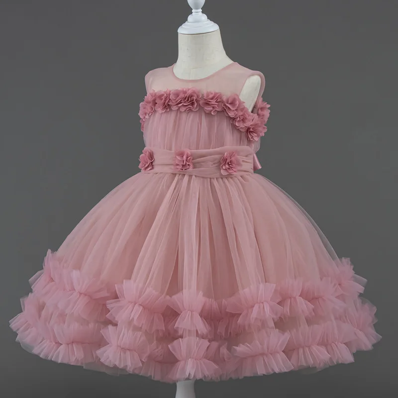Cross-Border Children's Dress Gauze Skirt European and American Baby Girl Umbrella Princess Dress Flower Girl Birthday Costume f