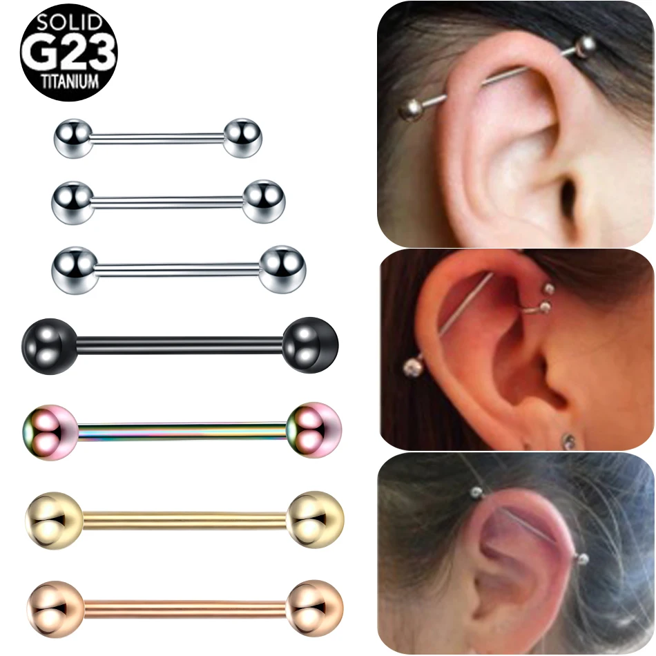 1PC Titanium 14G 16G Tongue Ring Industrial Barbell Piercing Nipple Bar Tragus Helix Ear Piercing Stud Sexy Body Women Jewelry