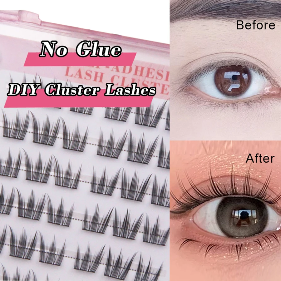 Noglue False Eyelashes 6 Rows Self-adhesive Eyelash Extension Natural Individual Cluster Grafting DIY Lashes