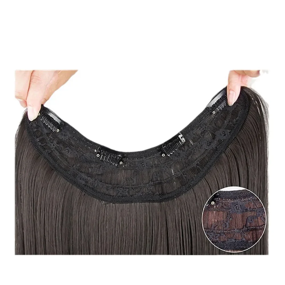 女性用合成かつら,長くて滑らかなヘアエクステンション,取り外し可能なアクセサリー,ワンピース,V字型