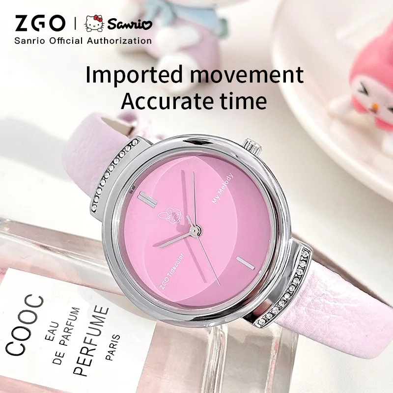 ZGO x Sanrio My Melody ساعات نسائية وردي بسيط كوارتز ساعة مقاومة للماء ساعة يد للطلاب هدية للنساء 2178