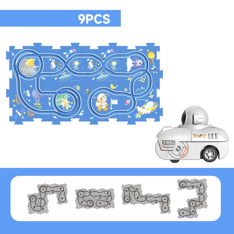 5/9/13 Stuks Kinderen Diy Spoor Speelgoed Auto Astronaut Minin Auto Set Kids Montage Puzzel spoor Tanks Auto Jongen Meisje Speelgoed Verjaardagscadeau