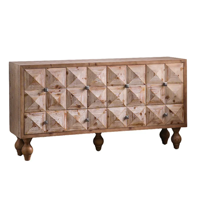 

American dining solid wood retro carved log wind living room homestay entrance decorative cabinet