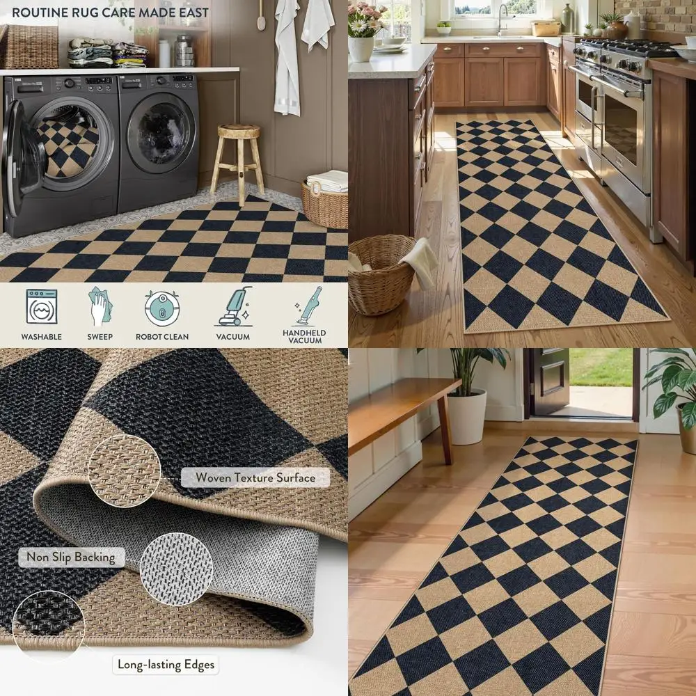 

Нескользящий клетчатый ковер из джута 2x8, моющийся уличный/внутренний ковер для прихожей и прихожей