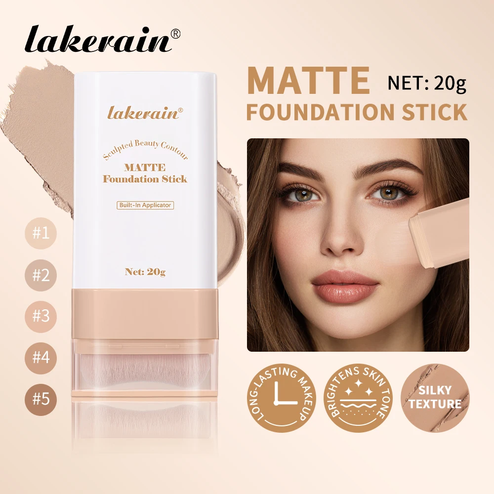 Lakerain Matte Foundation Stick Powerful Coverage Brighten Skin Tone Not Easy Melt Lightweight Smooth Texture Foundation Stick