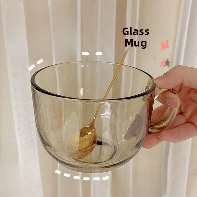 High Temperature Resistant Glass Cup with Spoon for Brewing Lotus Root Powder Breakfast Oats Nuts Microwave Safe round Shape