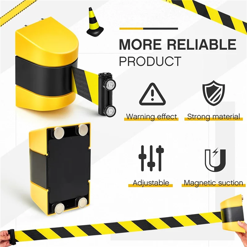 【PRECIO-¡DROP!】Barrera de pared retráctil magnética de 16,4 pies, soporte de pared magnético, Control de multitudes, cinturón de seguridad retráctil a rayas, 3 uds.