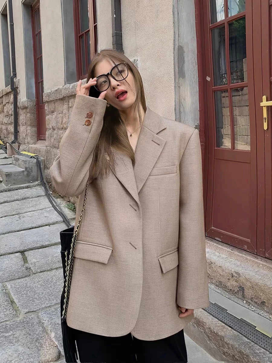 

Loebend "eat Wheat Wave" Оригинальный американский шерстяной костюм свободного покроя Jaet Осенняя верхняя одежда Long Sve на одной пуговице