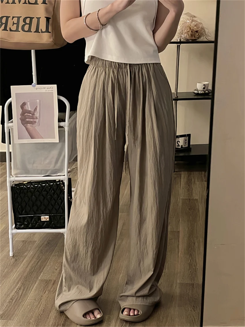 

Alien Kitty M-XL Women Wide Leg Pants Autumn Chic All Match High Waist Streetwear Solid Office Lady Loose Slim Minimalist