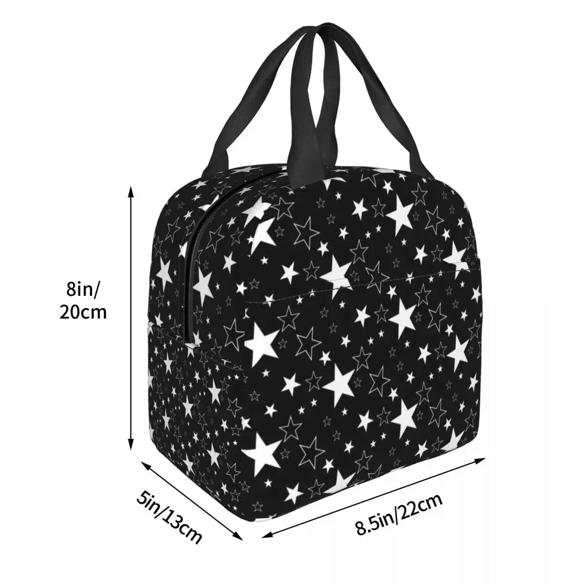 Bolsa de almuerzo para mujeres y niños, bolso de mano de lona escolar impermeable con aislamiento en blanco y negro