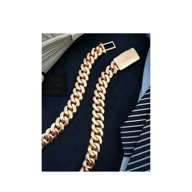 Custom Lock 16mm Miami Cuban Link Chain Vvs Moissanite Diamond Stubbed 925 Sterling Silver Rose Gold Plated 18-24