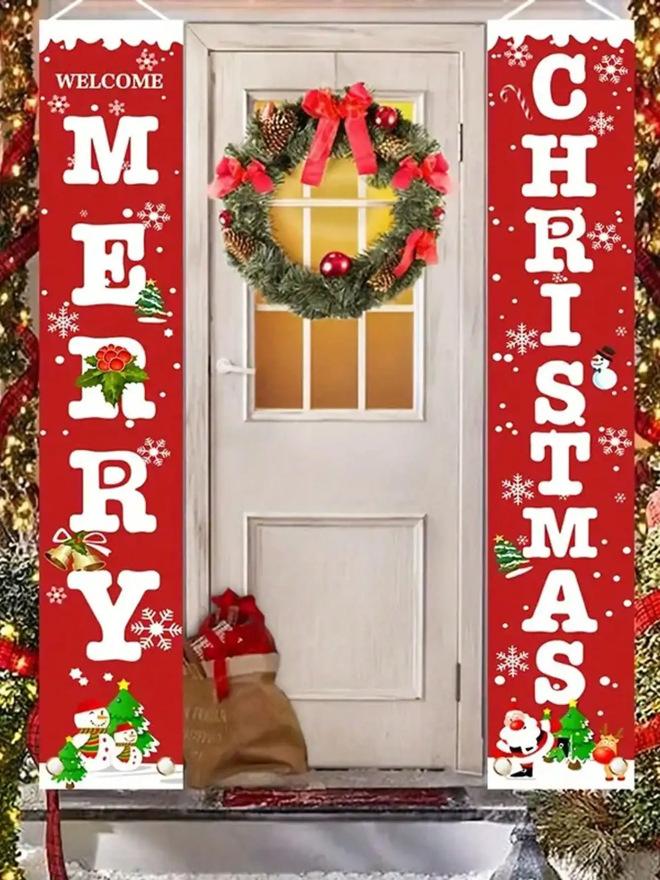 2-حزمة من لافتات شرفة عيد الميلاد لرجل الثلج | نرحب باللافتات المعلقة | ديكور داخلي وخارجي #3