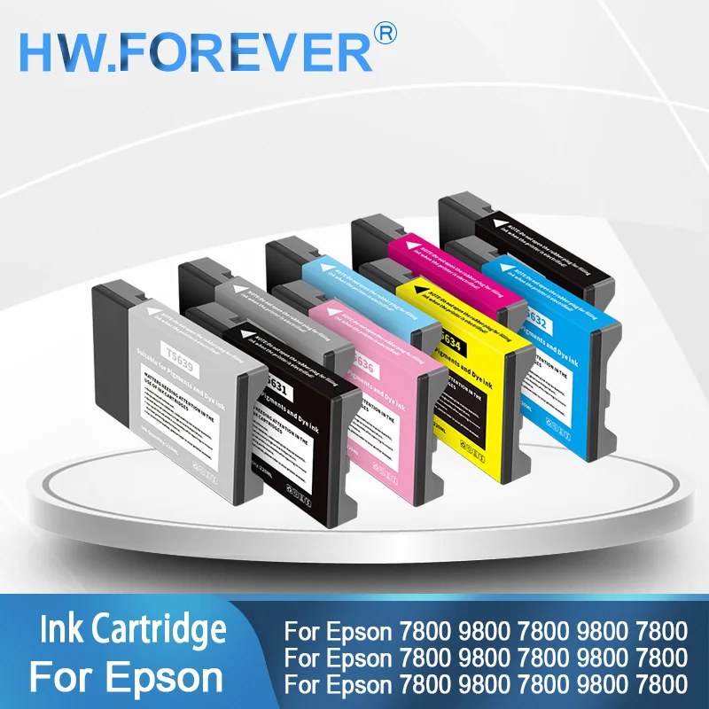 

T5631-T5639 Совместимый картридж с чипом Пигментные чернила для принтеров Epson 7800 9800 T5632 T5633 T5634 T5635 T5636 Чернила