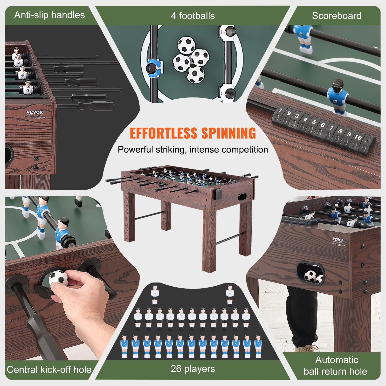 VEVOR meja Foosball, dalam ruangan ukuran penuh meja Foosball untuk sepak bola keluarga dengan Foosball meja Set termasuk 4 bola dan 2 pemegang cangkir